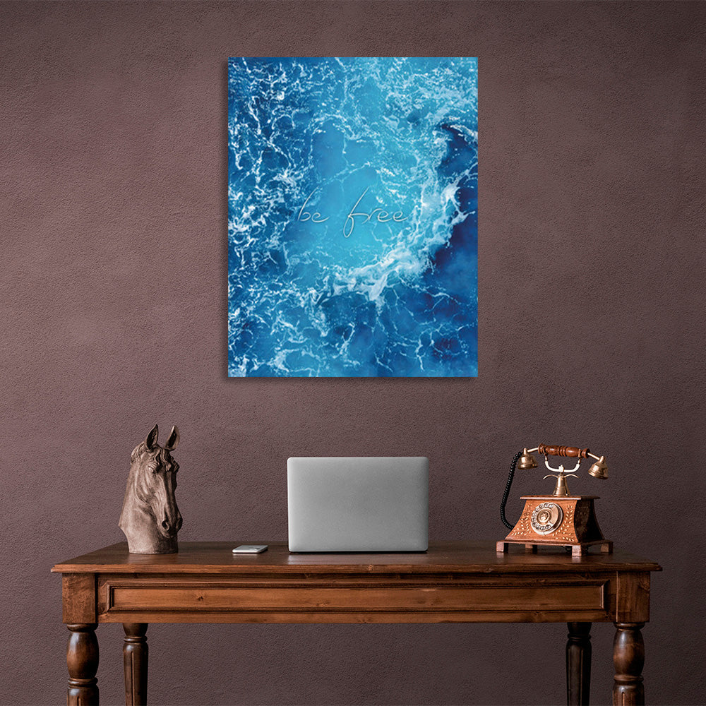 Blue waves with the inscription Motivational Canvas Wall Art Print