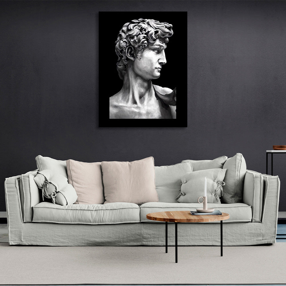 Bust of a Greek sculpture on a black background Canvas Wall Art Print