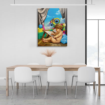 The child draws with a variety of toys Canvas Wall Art Print