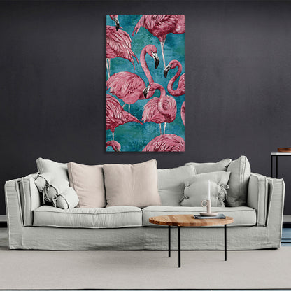 A flock of flamingos Canvas Wall Art Print