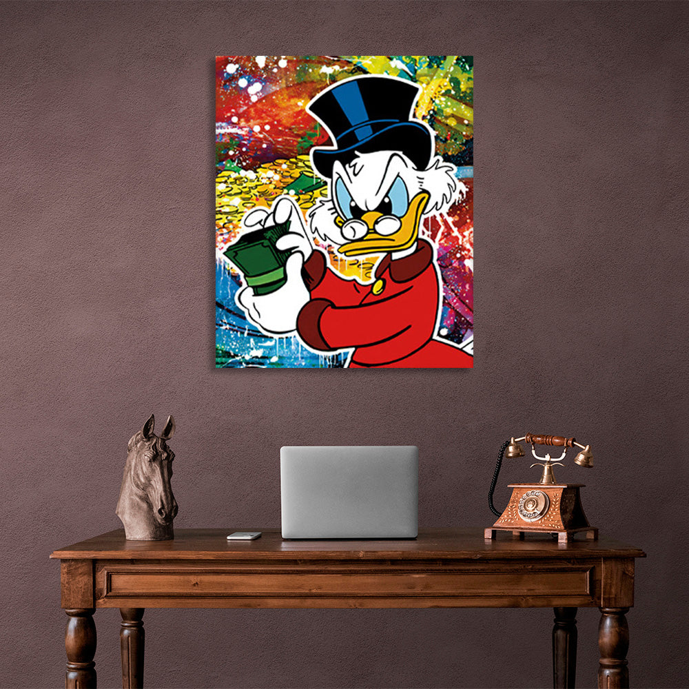 Sly Scrooge with a wad of dollars Inspirational Canvas Wall Art Print