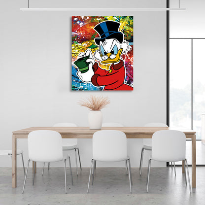 Sly Scrooge with a wad of dollars Inspirational Canvas Wall Art Print