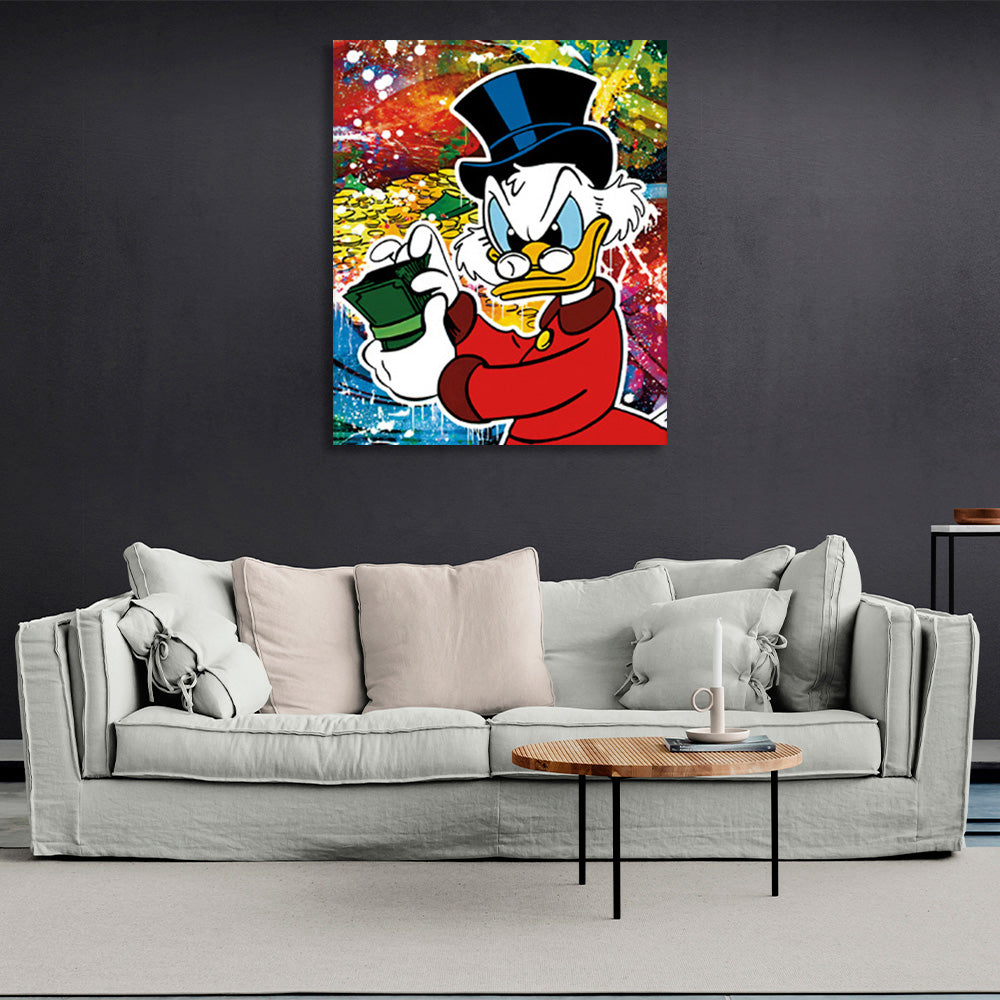 Sly Scrooge with a wad of dollars Inspirational Canvas Wall Art Print