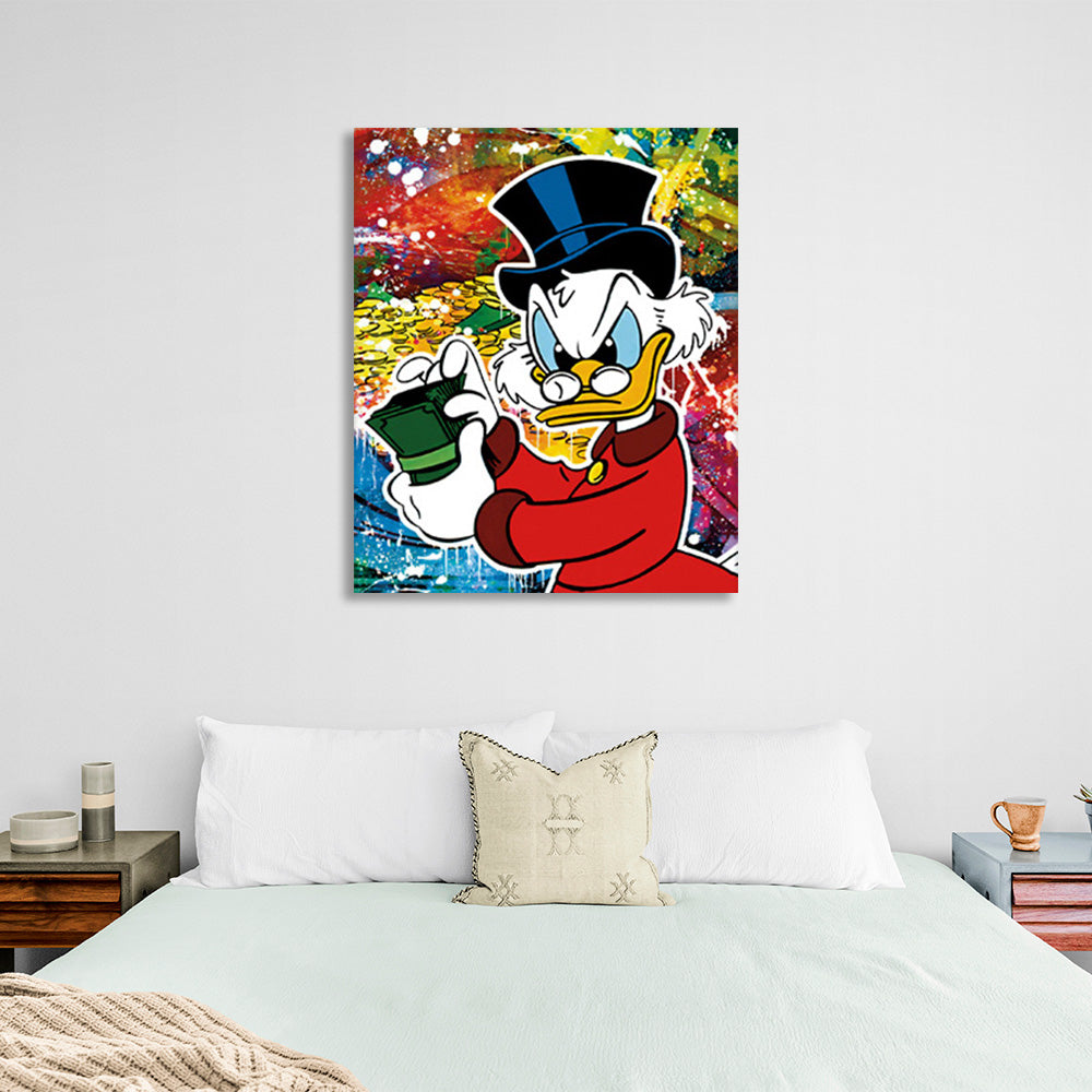 Sly Scrooge with a wad of dollars Inspirational Canvas Wall Art Print