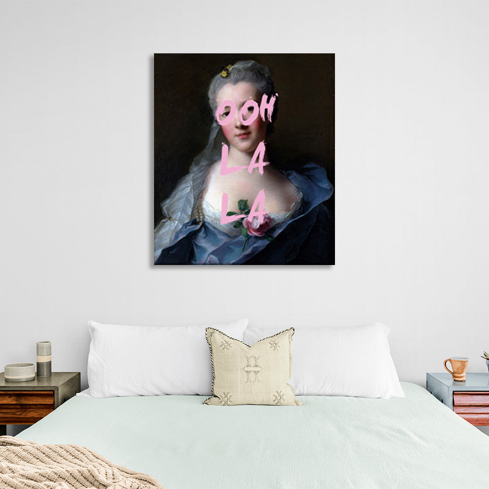 A girl on a black background with the inscription Canvas Wall Art Print