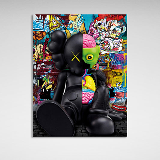 A black doll in the background of graffiti Canvas Wall Art Print