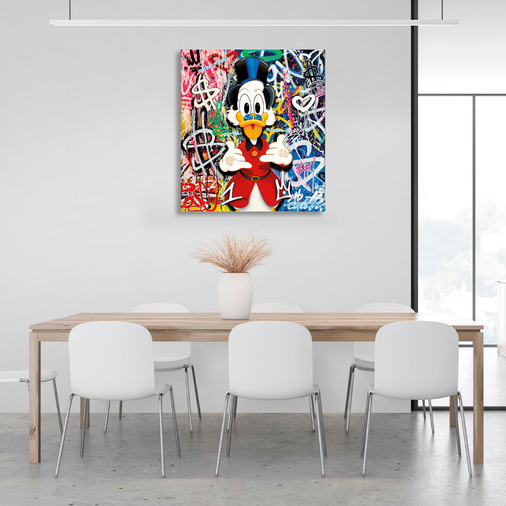 Scrooge in the background of the graffiti Inspirational Canvas Wall Art Print