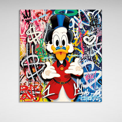 Scrooge in the background of the graffiti Inspirational Canvas Wall Art Print