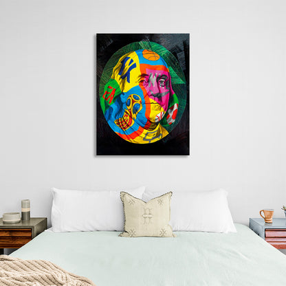 Franklin in a graffiti circle on a black background Inspirational Canvas Wall Art Print