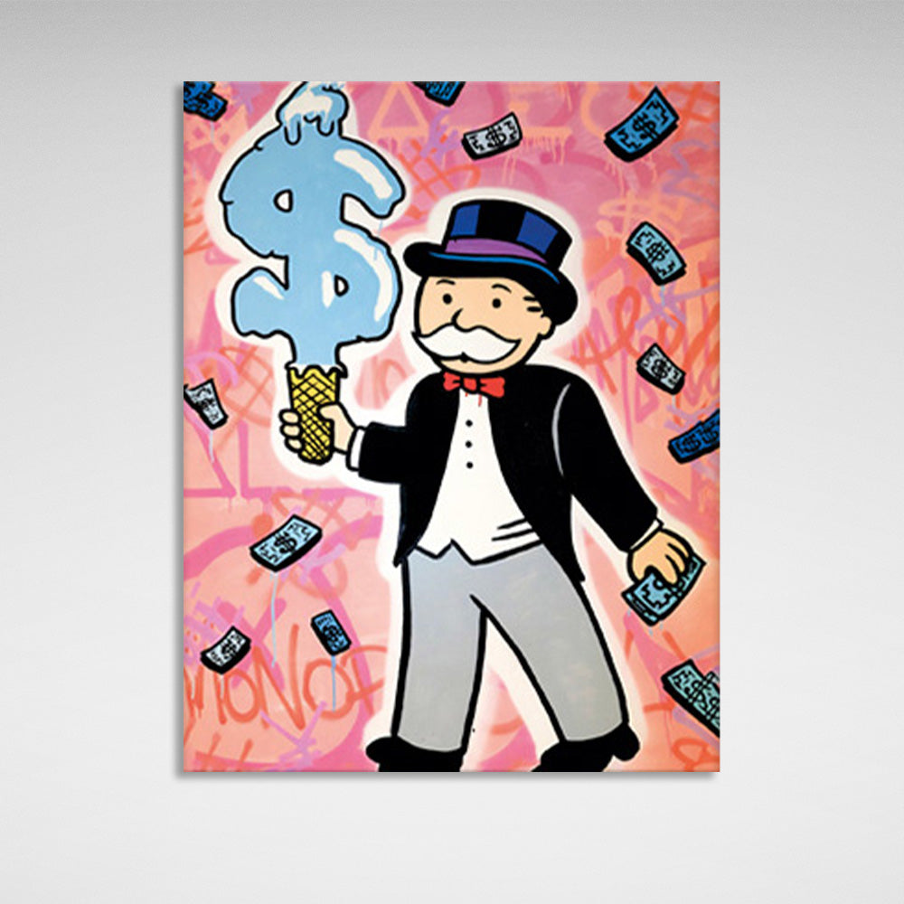 Alec Monopoly with ice cream in the shape of a dollar sign Canvas Wall Art Print