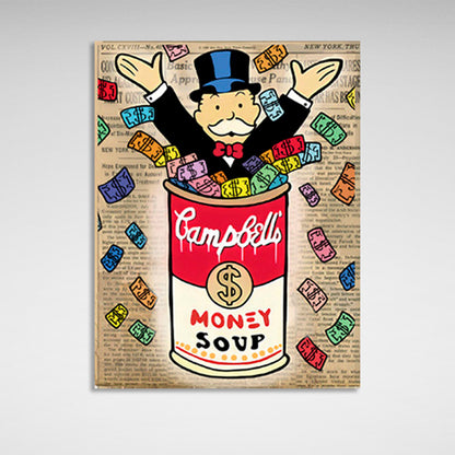 Alec Monopoly in a bank of bills Canvas Wall Art Print