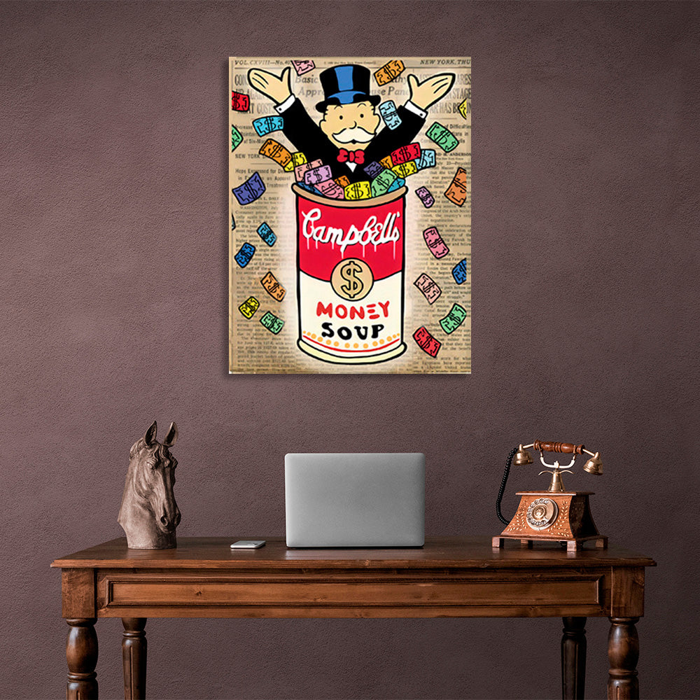 Alec Monopoly in a bank of bills Canvas Wall Art Print