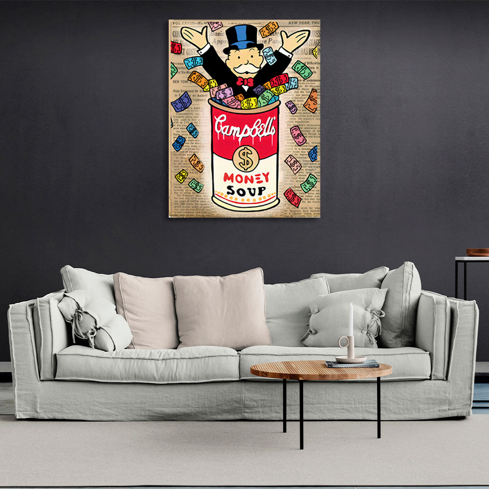 Alec Monopoly in a bank of bills Canvas Wall Art Print