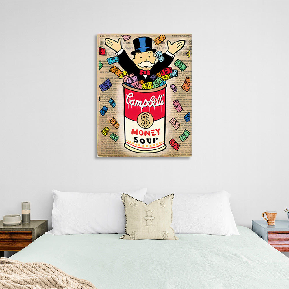 Alec Monopoly in a bank of bills Canvas Wall Art Print