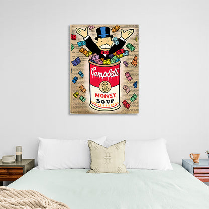 Alec Monopoly in a bank of bills Canvas Wall Art Print