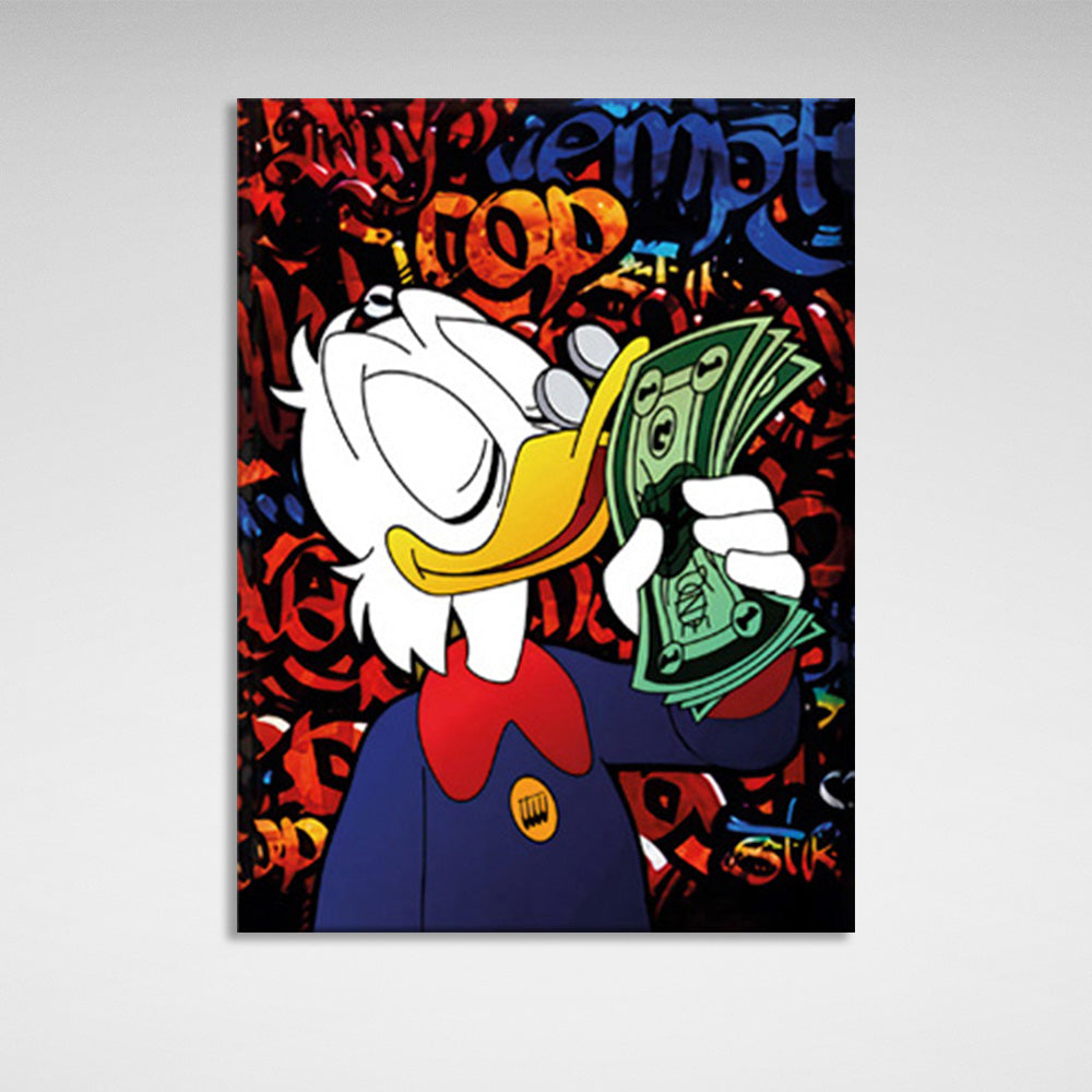 Scrooge's sniffing a wad of bills Inspirational Canvas Wall Art Print