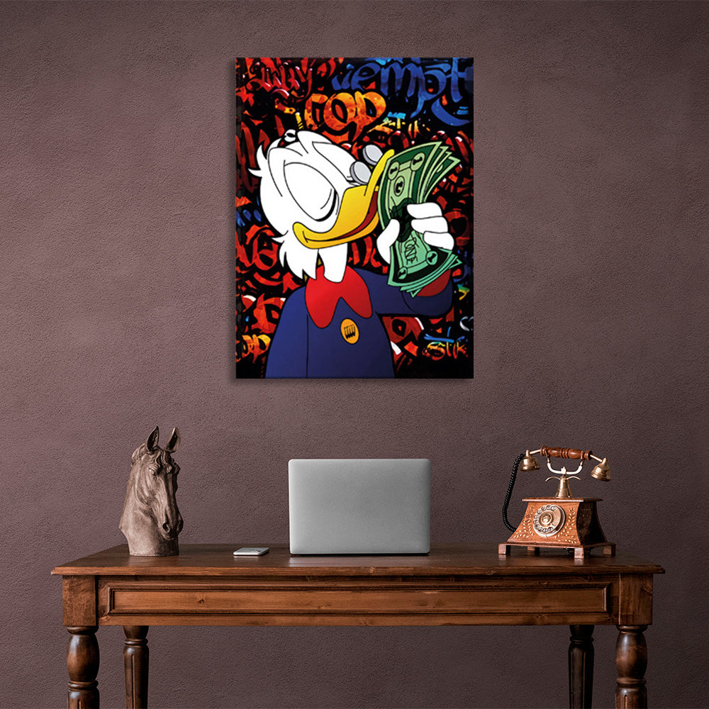 Scrooge's sniffing a wad of bills Inspirational Canvas Wall Art Print