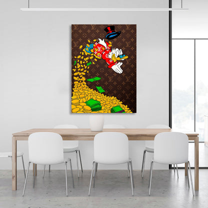 Scrooge swims in a pool of gold Inspirational Canvas Wall Art Print