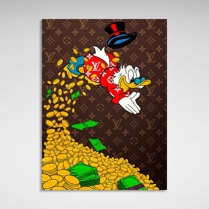 Scrooge swims in a pool of gold Inspirational Canvas Wall Art Print