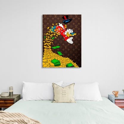 Scrooge swims in a pool of gold Inspirational Canvas Wall Art Print