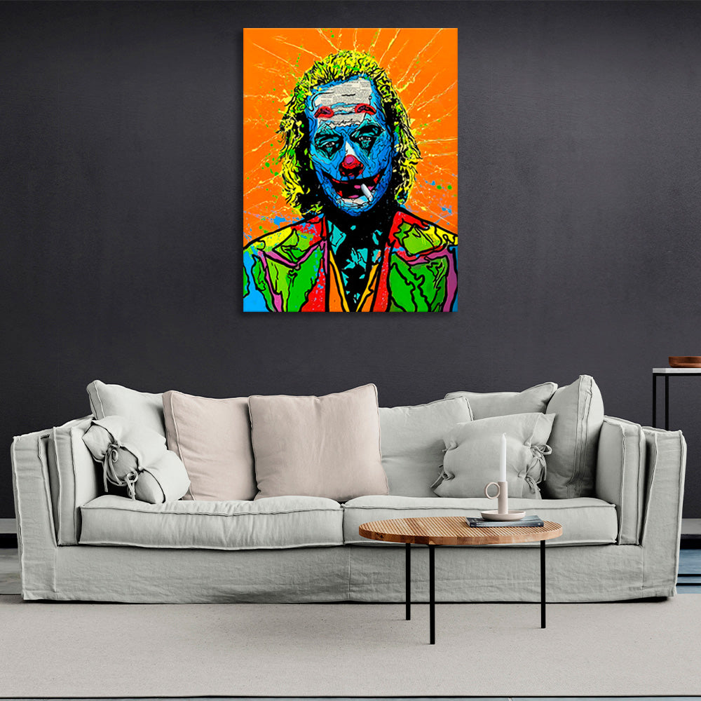 Joker on an orange background Canvas Wall Art Print