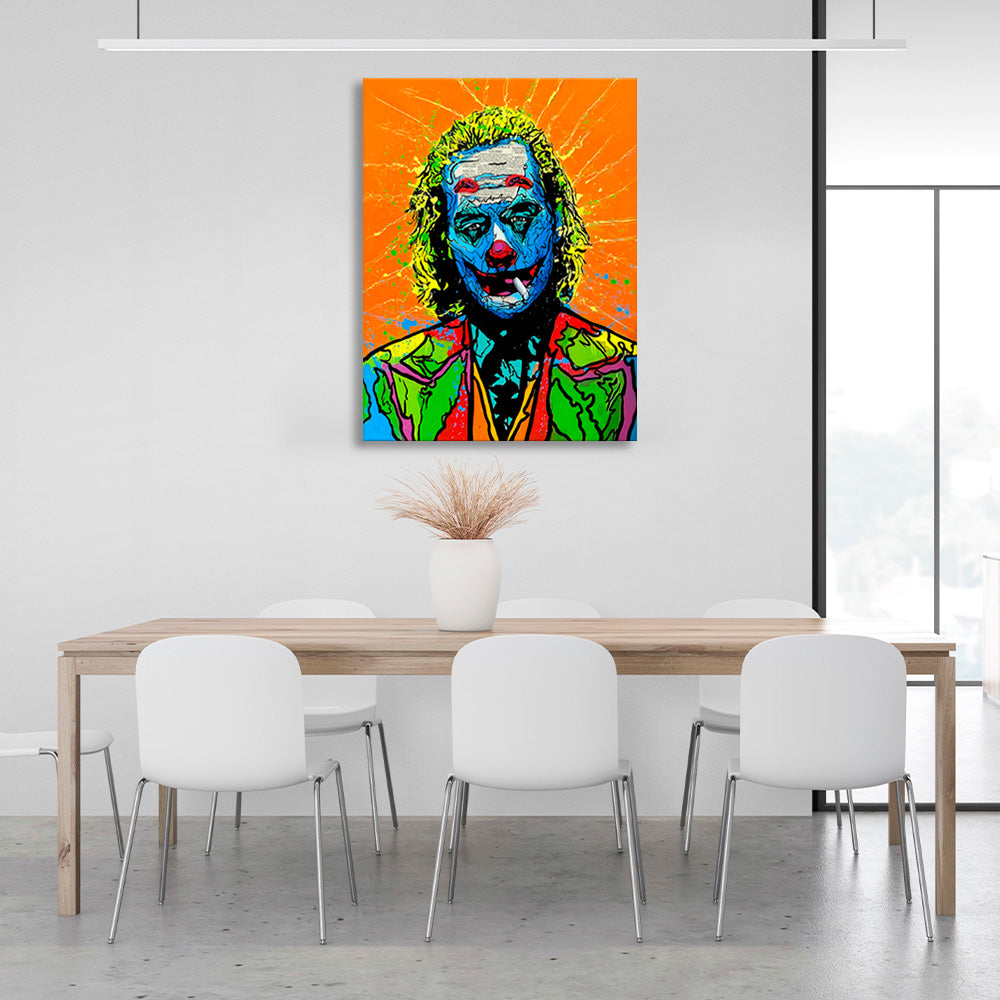 Joker on an orange background Canvas Wall Art Print