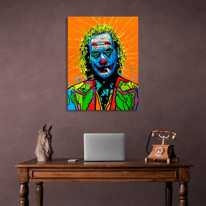 Joker on an orange background Canvas Wall Art Print