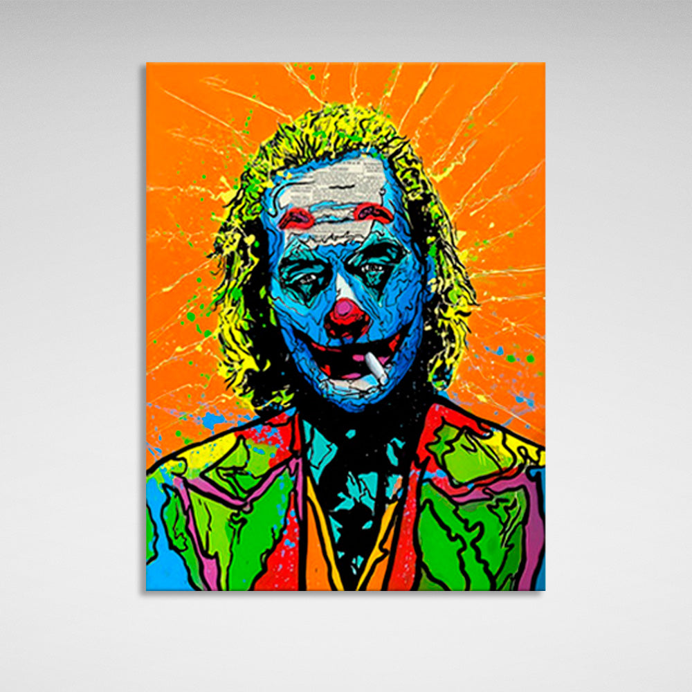 Joker on an orange background Canvas Wall Art Print