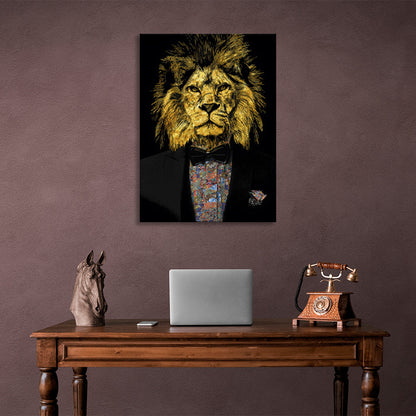 A golden lion in a tuxedo Canvas Wall Art Print