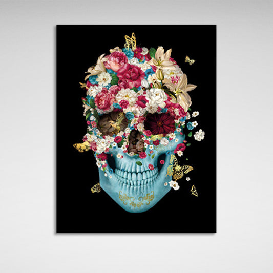 A skull with flowers Canvas Wall Art Print