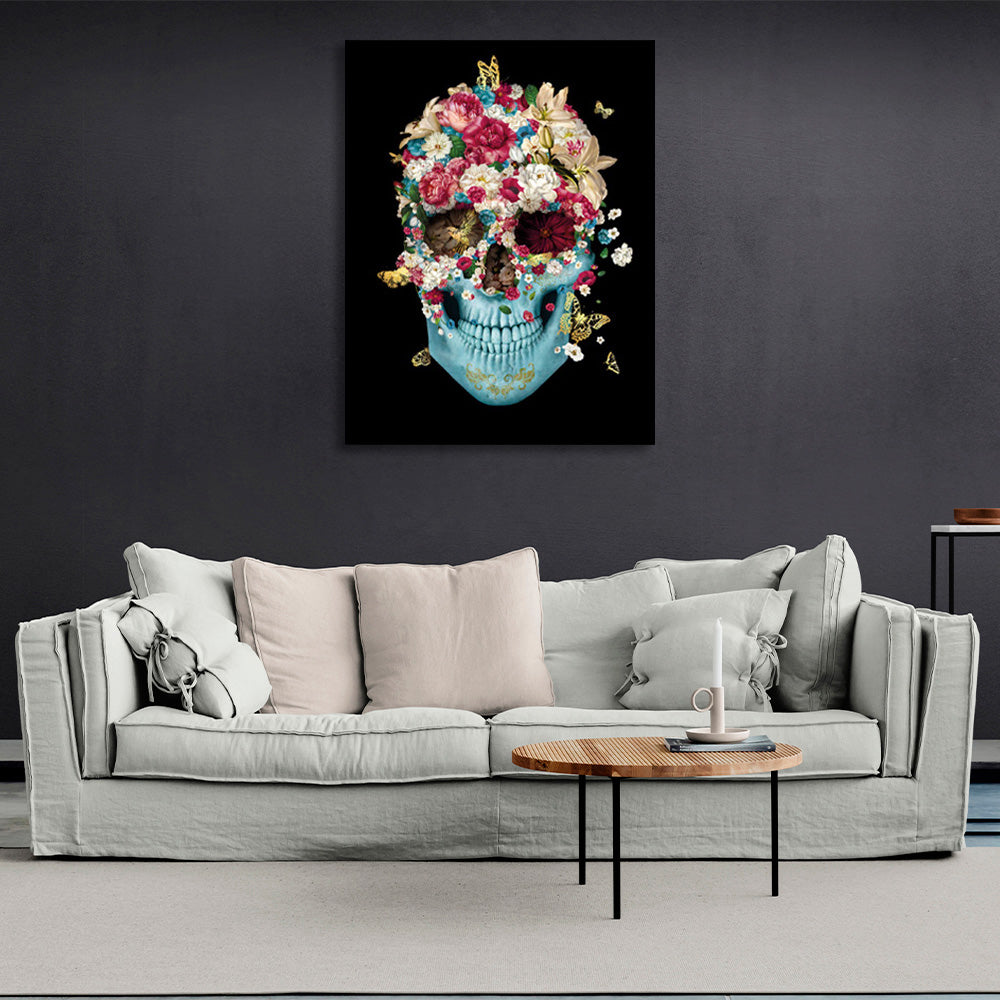 A skull with flowers Canvas Wall Art Print