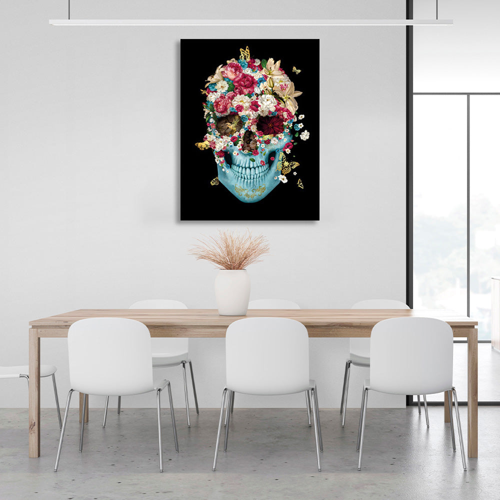 A skull with flowers Canvas Wall Art Print