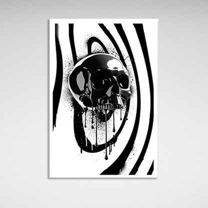 Black skull on a black and white background Canvas Wall Art Print