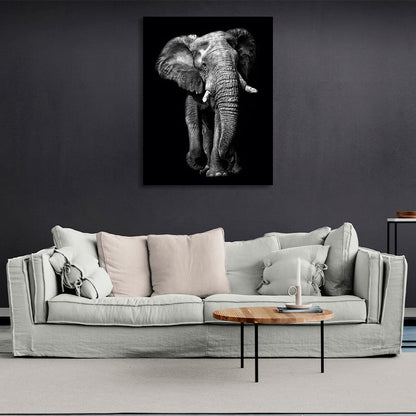 Huge elephant on a black background Canvas Wall Art Print