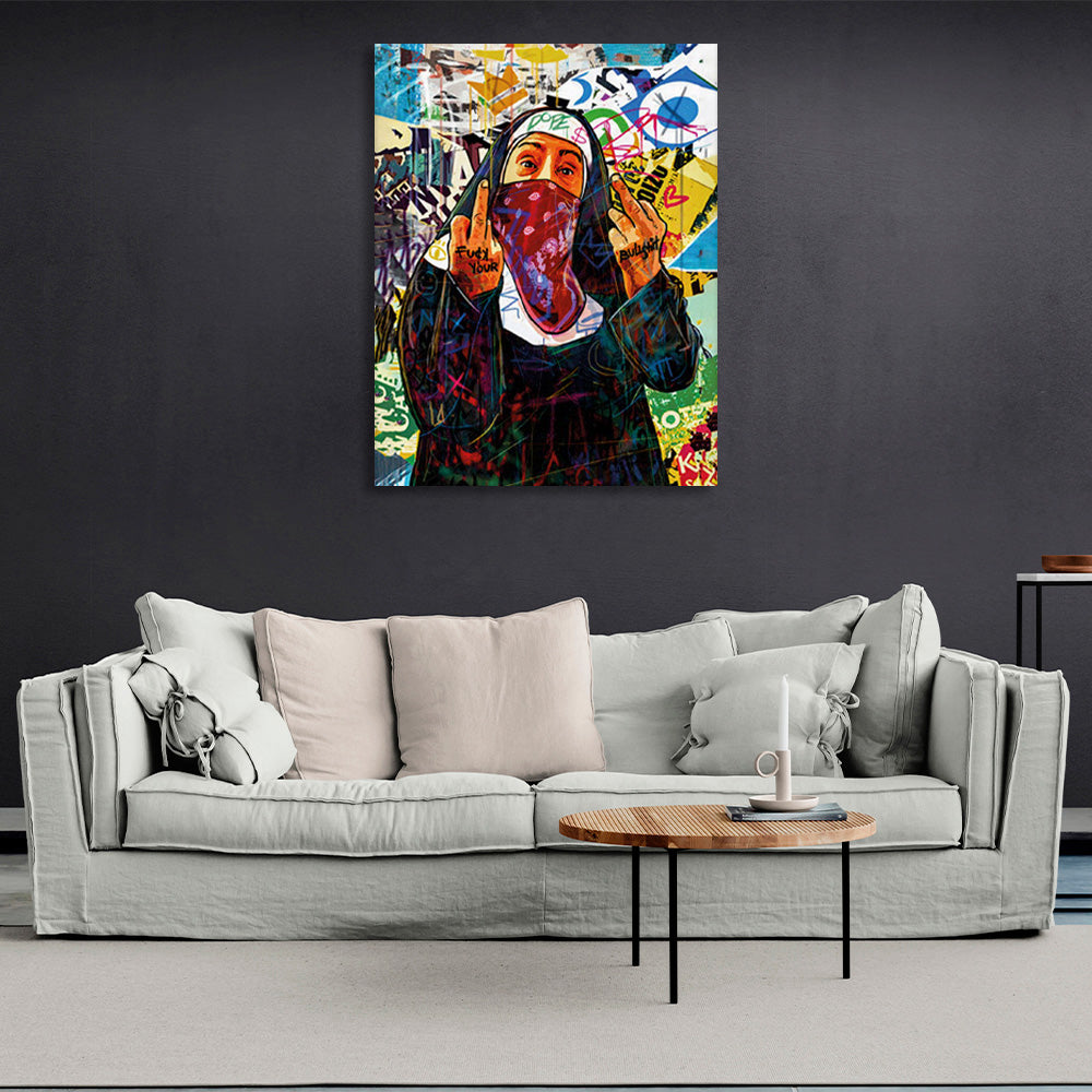 Graffiti-style nun Canvas Wall Art Print