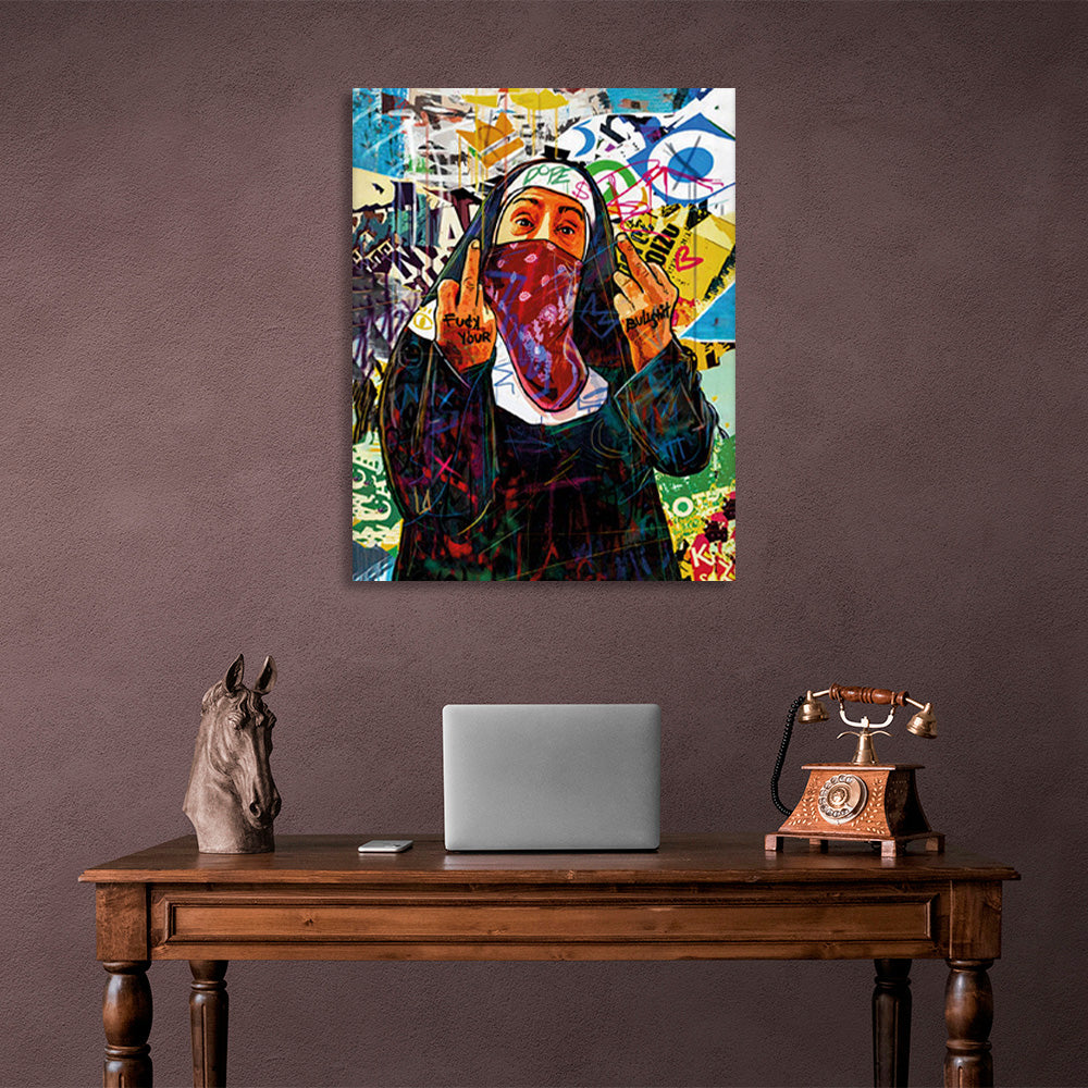 Graffiti-style nun Canvas Wall Art Print