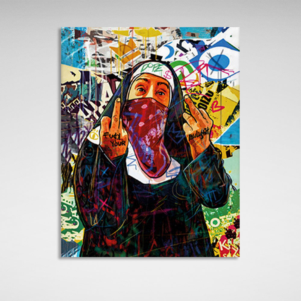 Graffiti-style nun Canvas Wall Art Print