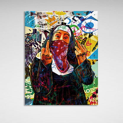 Graffiti-style nun Canvas Wall Art Print