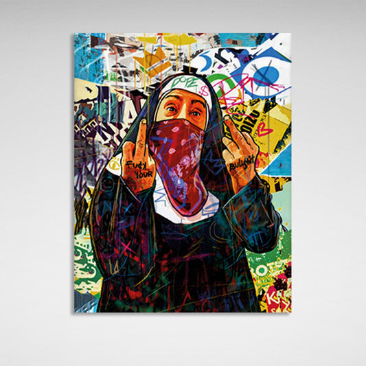 Graffiti-style nun Canvas Wall Art Print