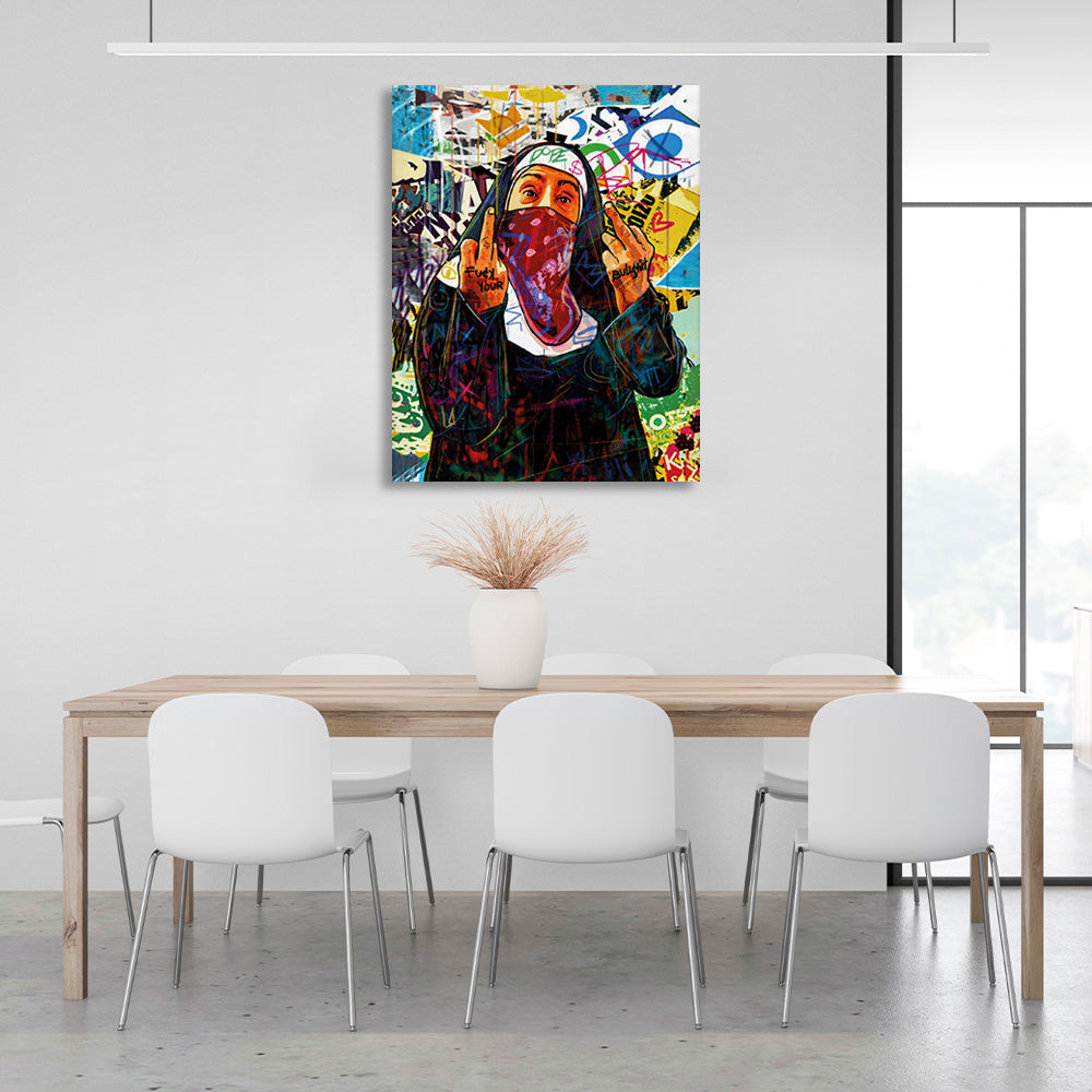 Graffiti-style nun Canvas Wall Art Print