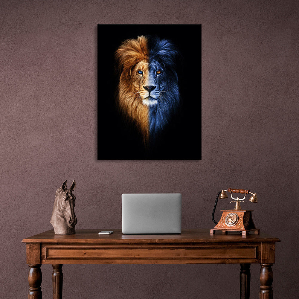 Yellow and blue lion Canvas Wall Art Print