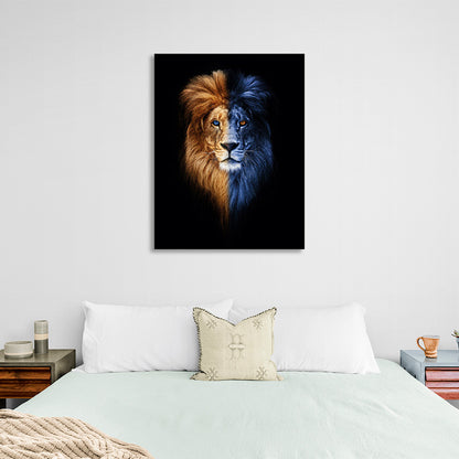 Yellow and blue lion Canvas Wall Art Print