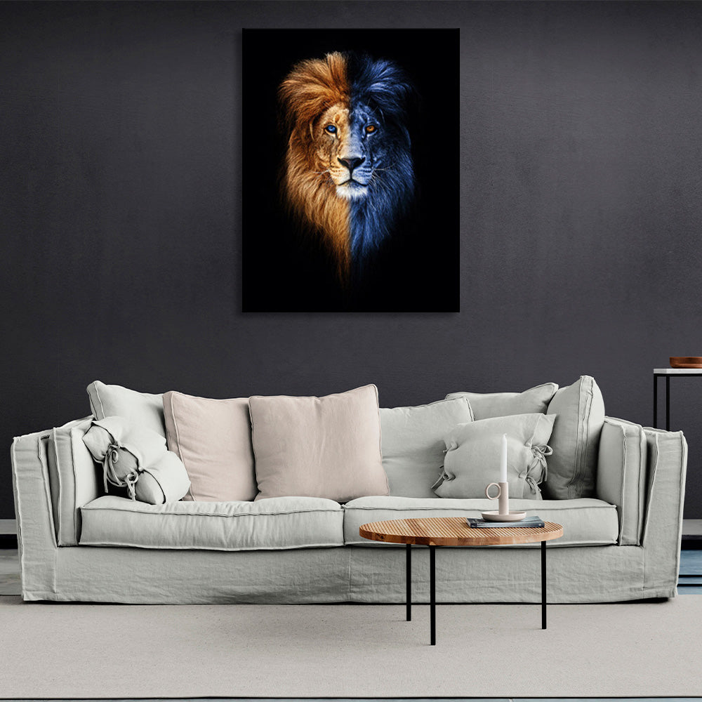 Yellow and blue lion Canvas Wall Art Print