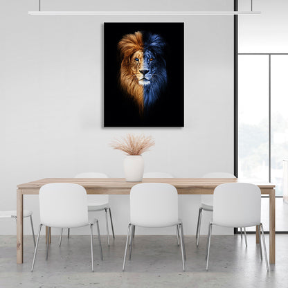 Yellow and blue lion Canvas Wall Art Print