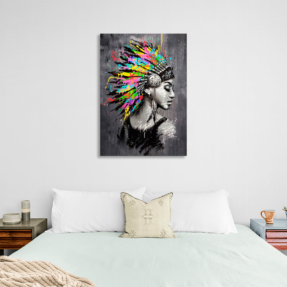 Indian on a gray background Canvas Wall Art Print