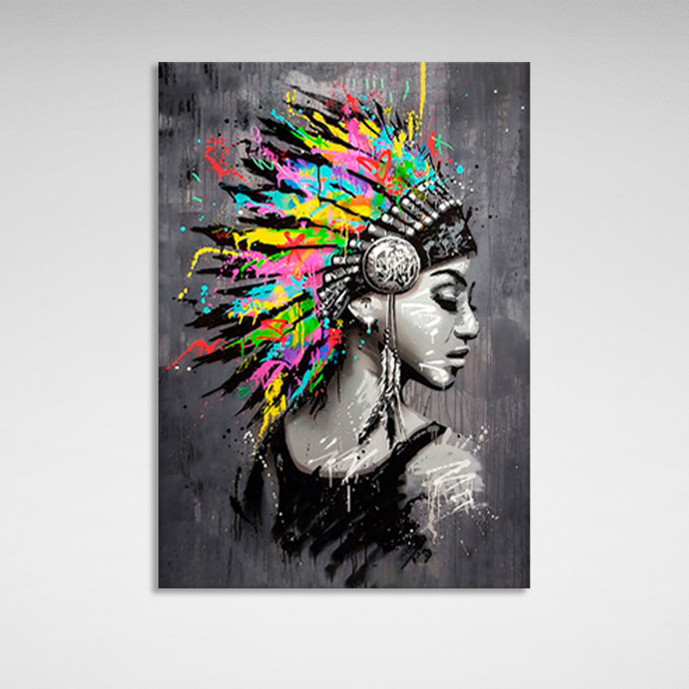 Indian on a gray background Canvas Wall Art Print