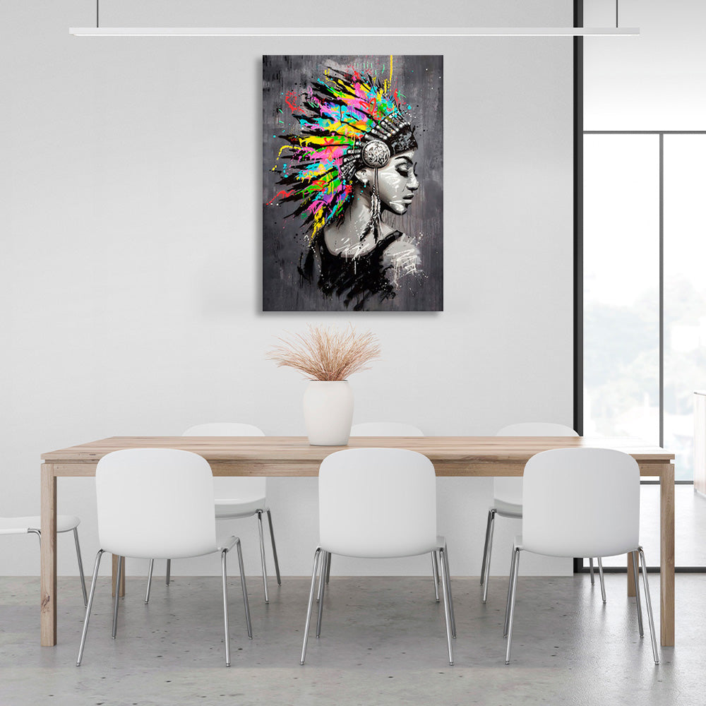 Indian on a gray background Canvas Wall Art Print