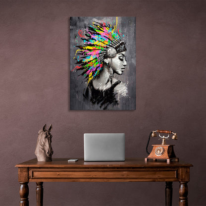 Indian on a gray background Canvas Wall Art Print