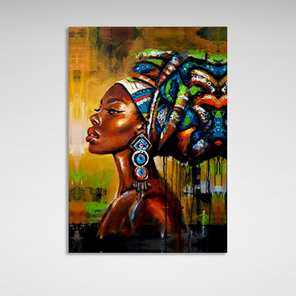 African-American woman on a brown background with black details Canvas Wall Art Print