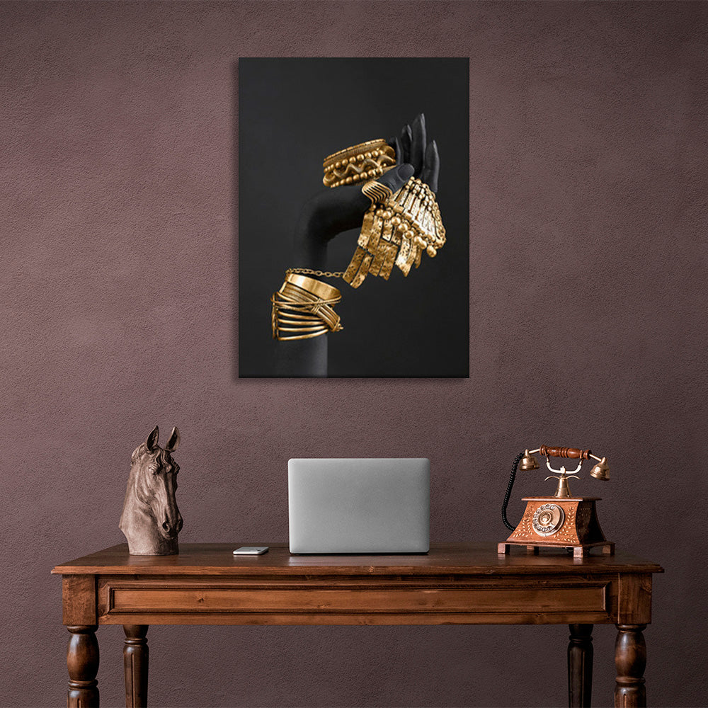 The hand with the gold jewelry Canvas Wall Art Print